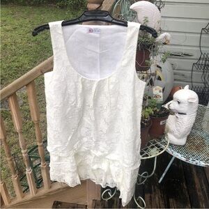 Anthropologie Glam Floral Lace Cream Dress L Sleeveless Tiered Lined Vintage Y2K